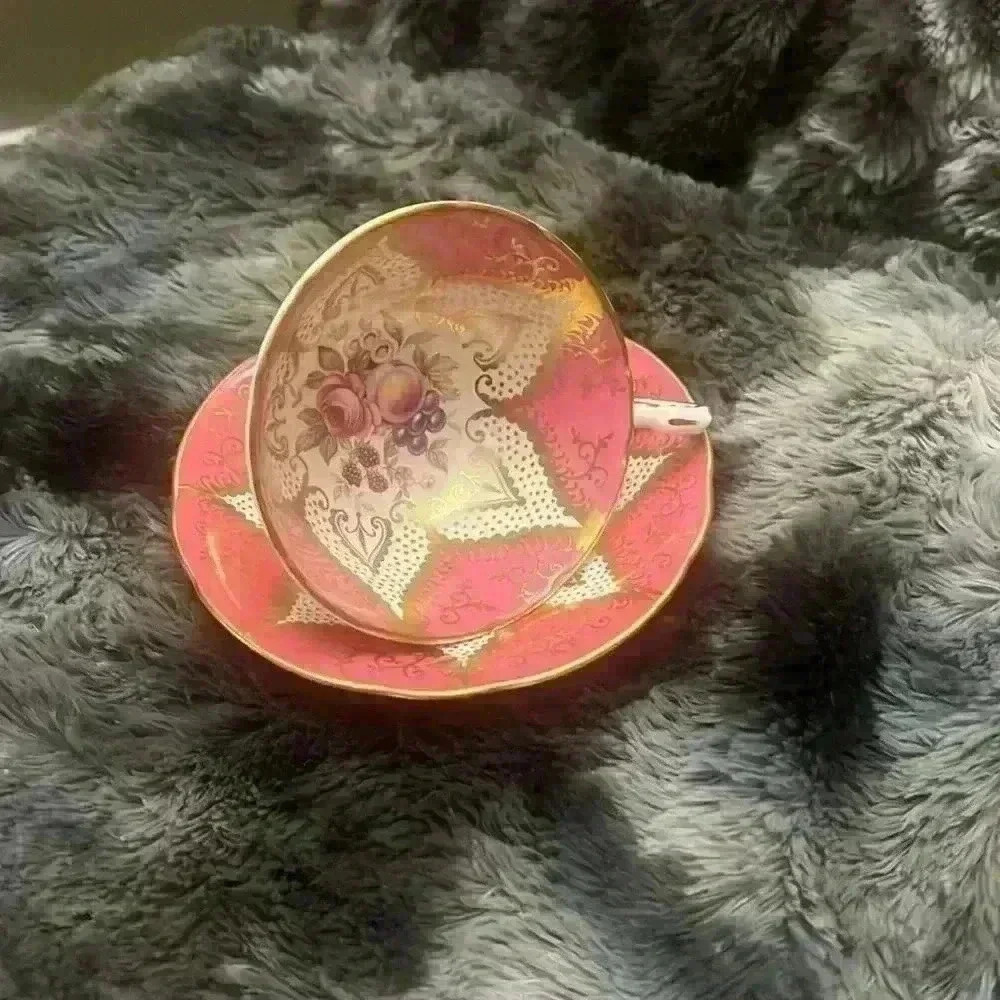 Vintage  Fancy Paragon Tea Cup &
Saucer - Pink with Gold Trim - Roses F144J